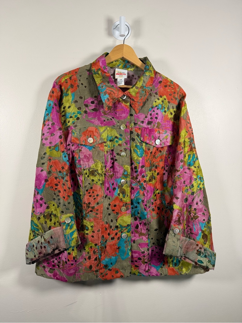Ruby Rd. Multicolor Floral Jean Jacket in Pink, Orange, Blue & Green